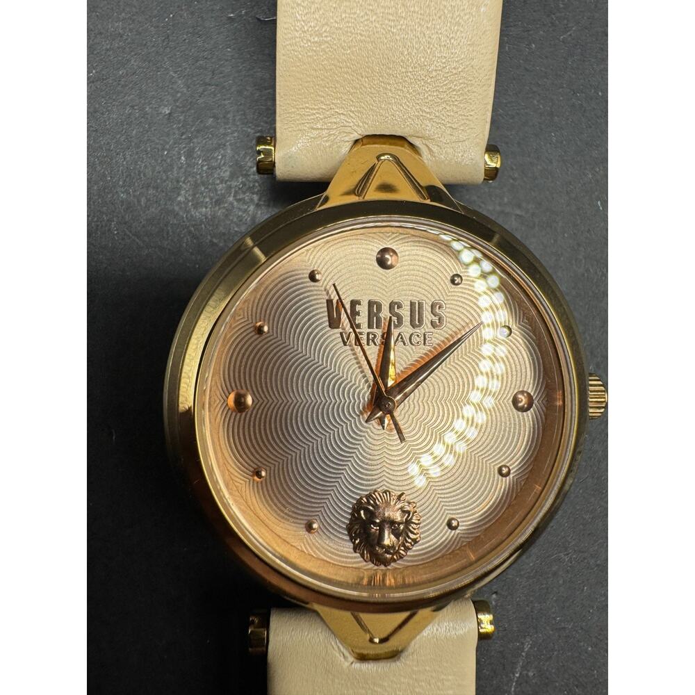 Versus by Versace SCI130016 Textured Dial Gold Tone Leather Strap Watch Working